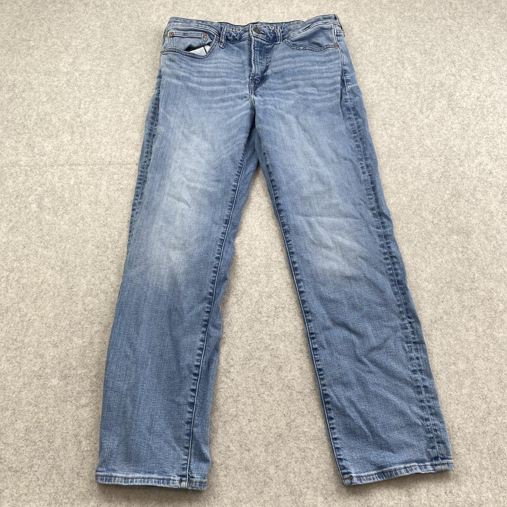 American Eagle Jeans Mens 34x32 (34x30) Blue Straight AirFlex+ *SMALL HOLE*